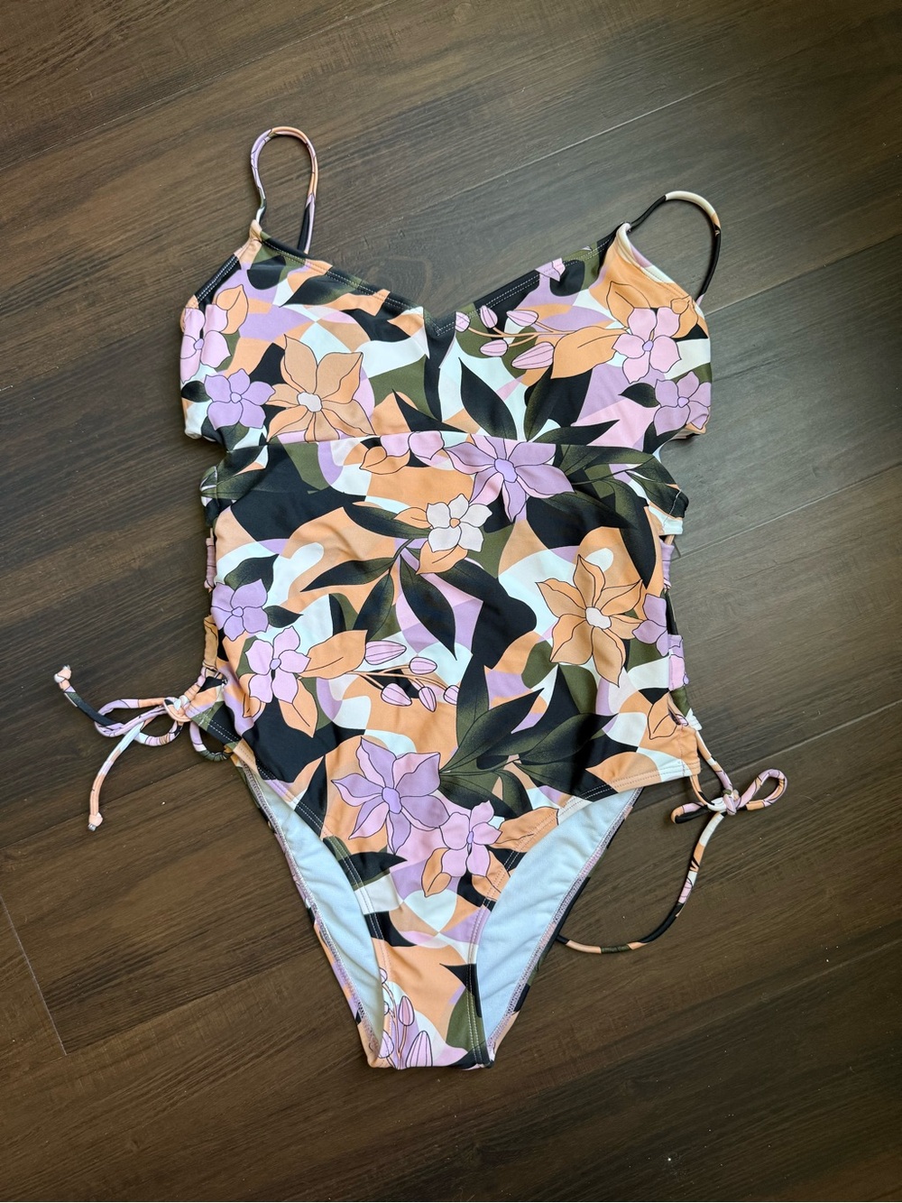 Salt + Cove Girls' Floral One-Piece Swimsuit in Peach, Lavender & Black